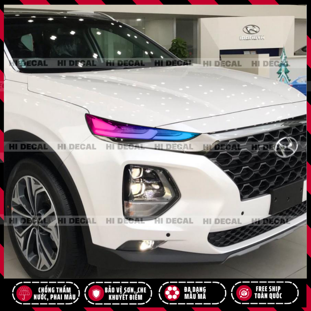 Tem dán đèn Santafe 2019 - 2021, decal dán đèn đổi màu Santafe bền màu, chống nước