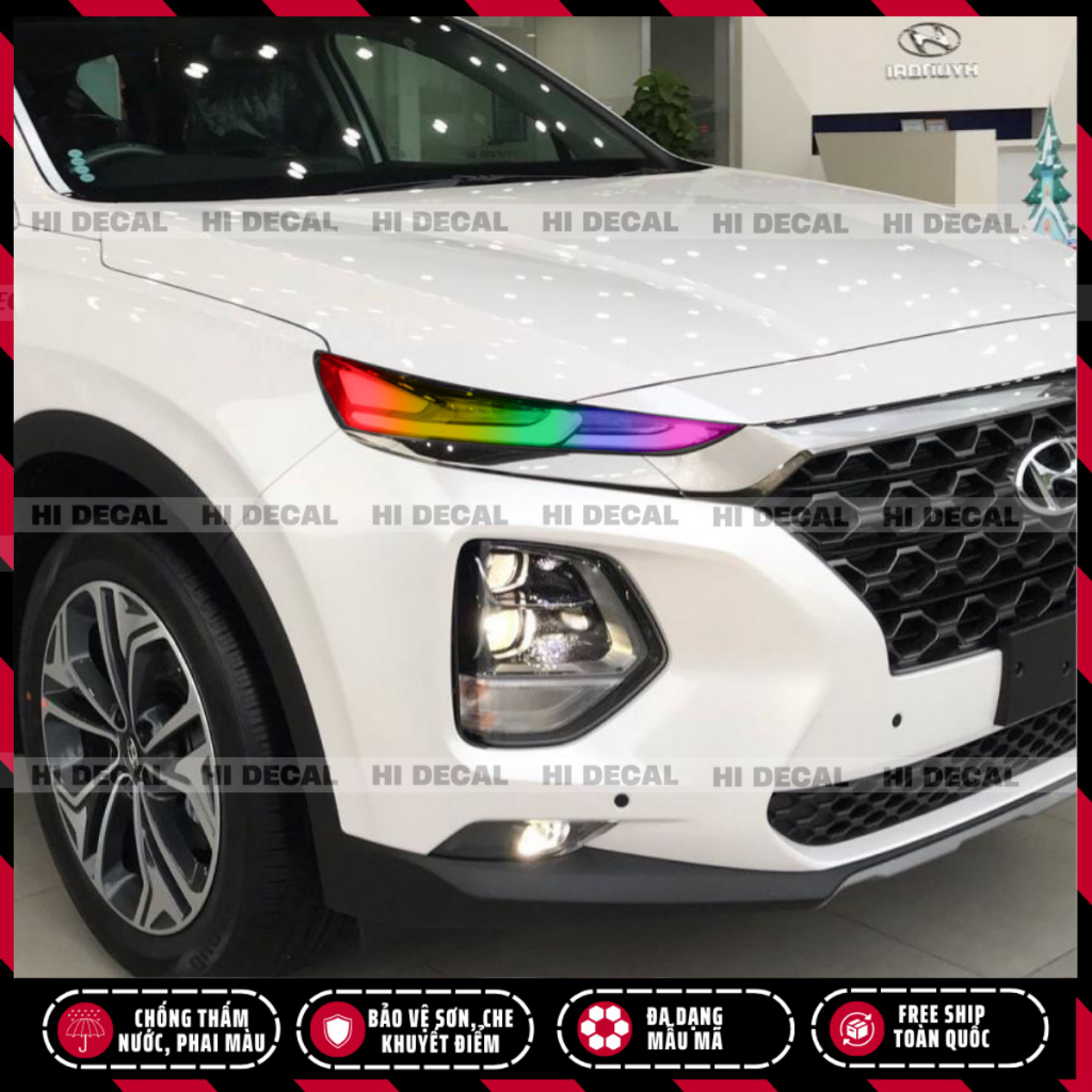 Tem dán đèn Santafe 2019 - 2021, decal dán đèn đổi màu Santafe bền màu, chống nước