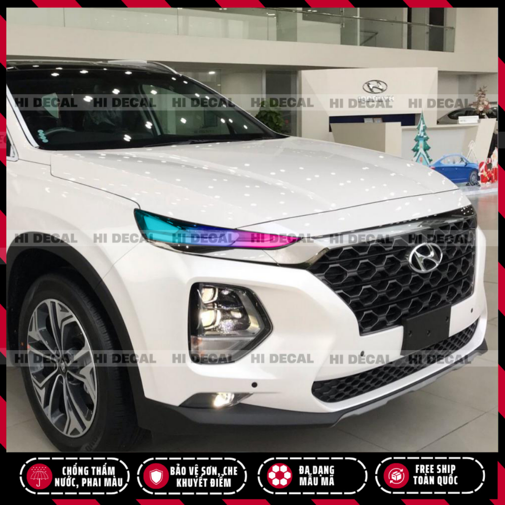 Tem dán đèn Santafe 2019 - 2021, decal dán đèn đổi màu Santafe bền màu, chống nước