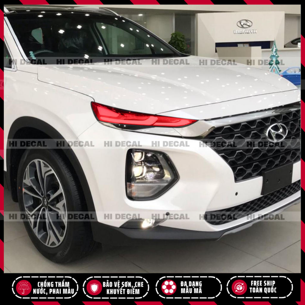 Tem dán đèn Santafe 2019 - 2021, decal dán đèn đổi màu Santafe bền màu, chống nước