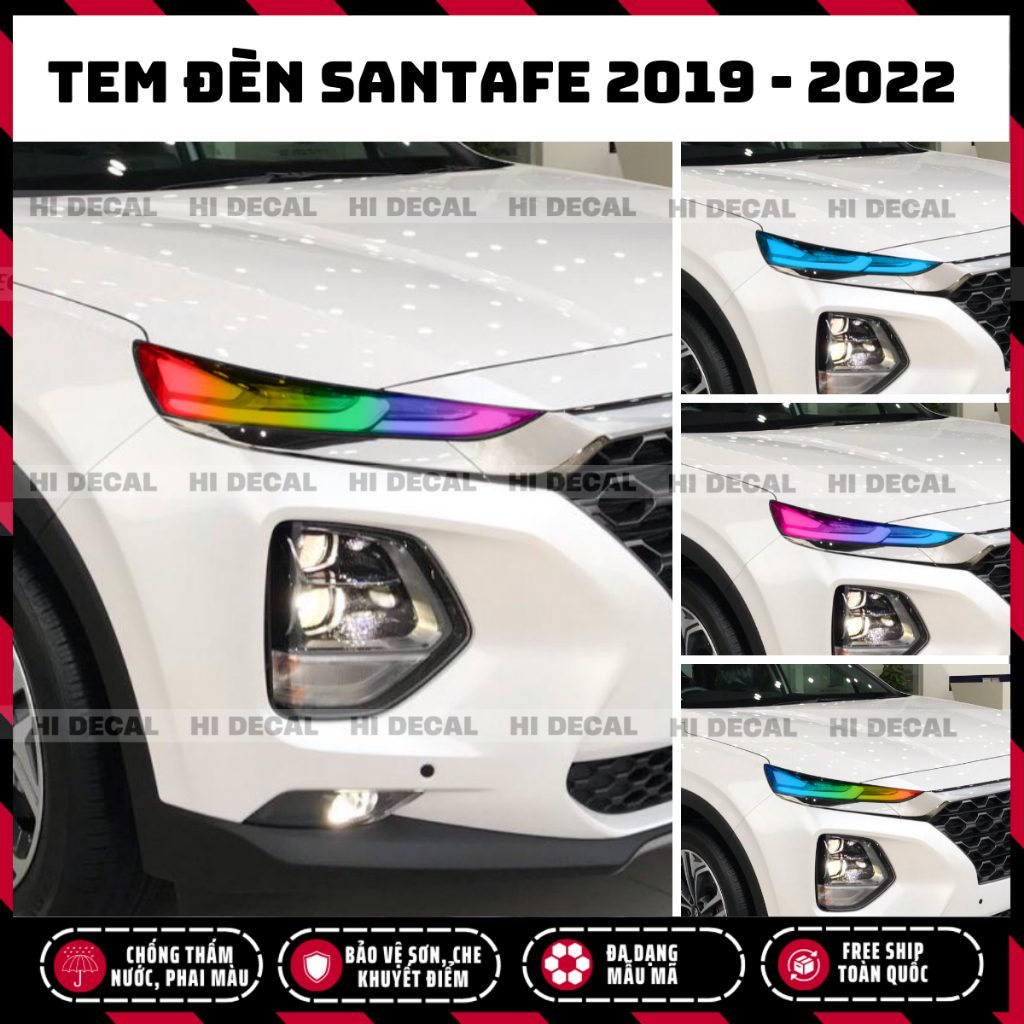 Tem dán đèn Santafe 2019 - 2021, decal dán đèn đổi màu Santafe bền màu, chống nước
