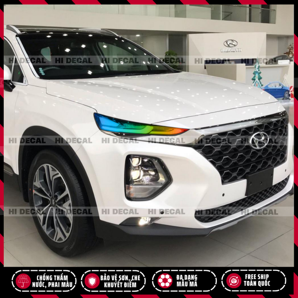 Tem dán đèn Santafe 2019 - 2021, decal dán đèn đổi màu Santafe bền màu, chống nước