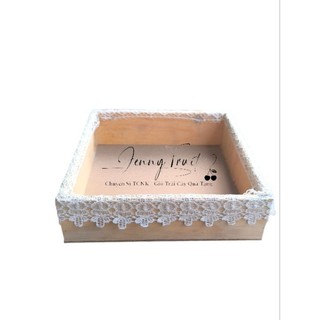 ( JENNY FRUIT ) Khay gỗ bọc ren đựng trái cây , quà biếu
