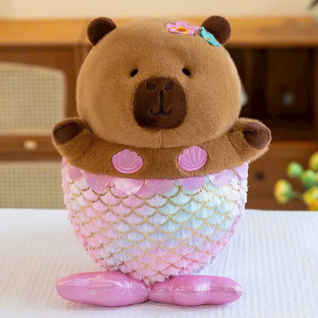 Capybara Tiên Cá, Capybara Nàng Tiên Cá Đáng Yêu Họa Tiết Chân Vảy Vảy Cá Lấp Lánh Hoa Cài Tóc Dễ Thương