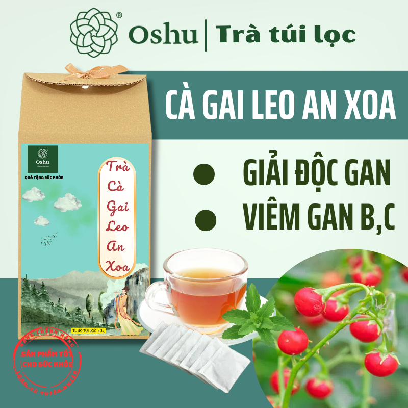 Trà cà gai leo An Xoa OSHU 7 vị giúp mát gan, giải độc gan, hạ men gan, mỡ máu kìm hãm virus viêm gan B, C