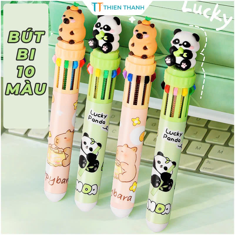 Bút Bi Nhiều Màu Nhân Vật Hoạt Hình Dễ Thương, -  Bút Bi10  Màu Hình Dáng Cute Gấu Trúc, Bút Bi Độc Lạ Vô Tri