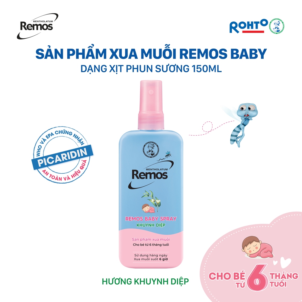 Xịt chống muỗi cho bé từ 6 tháng tuổi hương khuynh diệp Rohto Mentholatum Remos 150ml