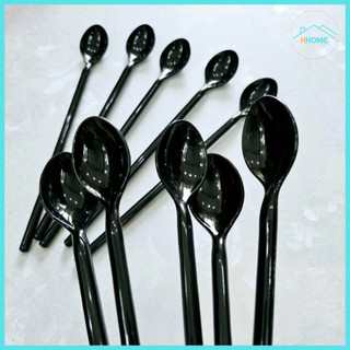 COMBO 10C Muỗng Cà Phê Nhựa FACO Cứng Cao Cấp Màu Đen Xuất Nhật, Cạnh Trơn Không Xước