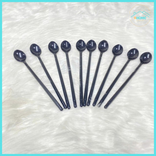 COMBO 10C Muỗng Cà Phê Nhựa FACO Cứng Cao Cấp Màu Đen Xuất Nhật, Cạnh Trơn Không Xước