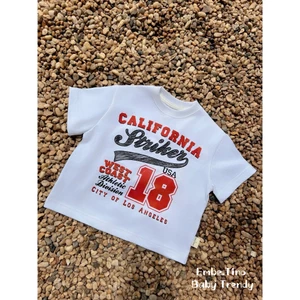 ÁO THUN TRẮNG CHỮ ĐỎ CALIFORNIA Cho Bé Form Rộng Boxy 100% Cotton 2C, thấm hút mồ hôi