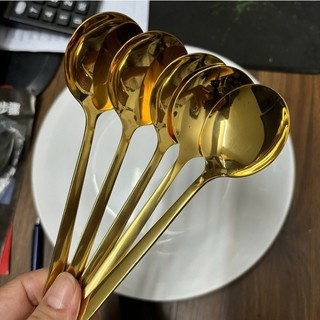 Bộ 5 Thìa INOX SUS 304 MẠ TITAN VÀNG -Mẫu Thìa Hàn Miệng Tròn & Bầu size 20cm Cực Sang