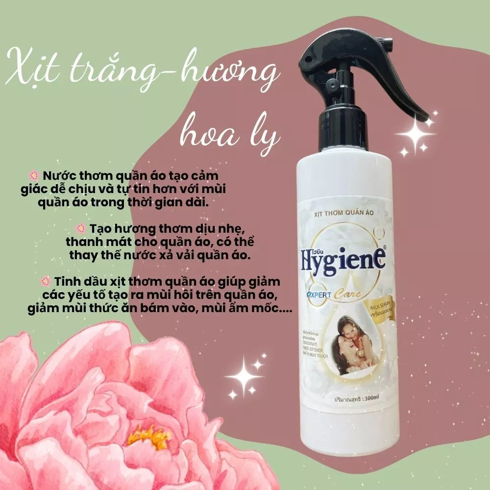 Xịt thơm làm phẳng quần áo Hygiene Rose Water Thái Lan 220ml - Khử mùi hôi giúp quần áo mềm mại, thơm mát