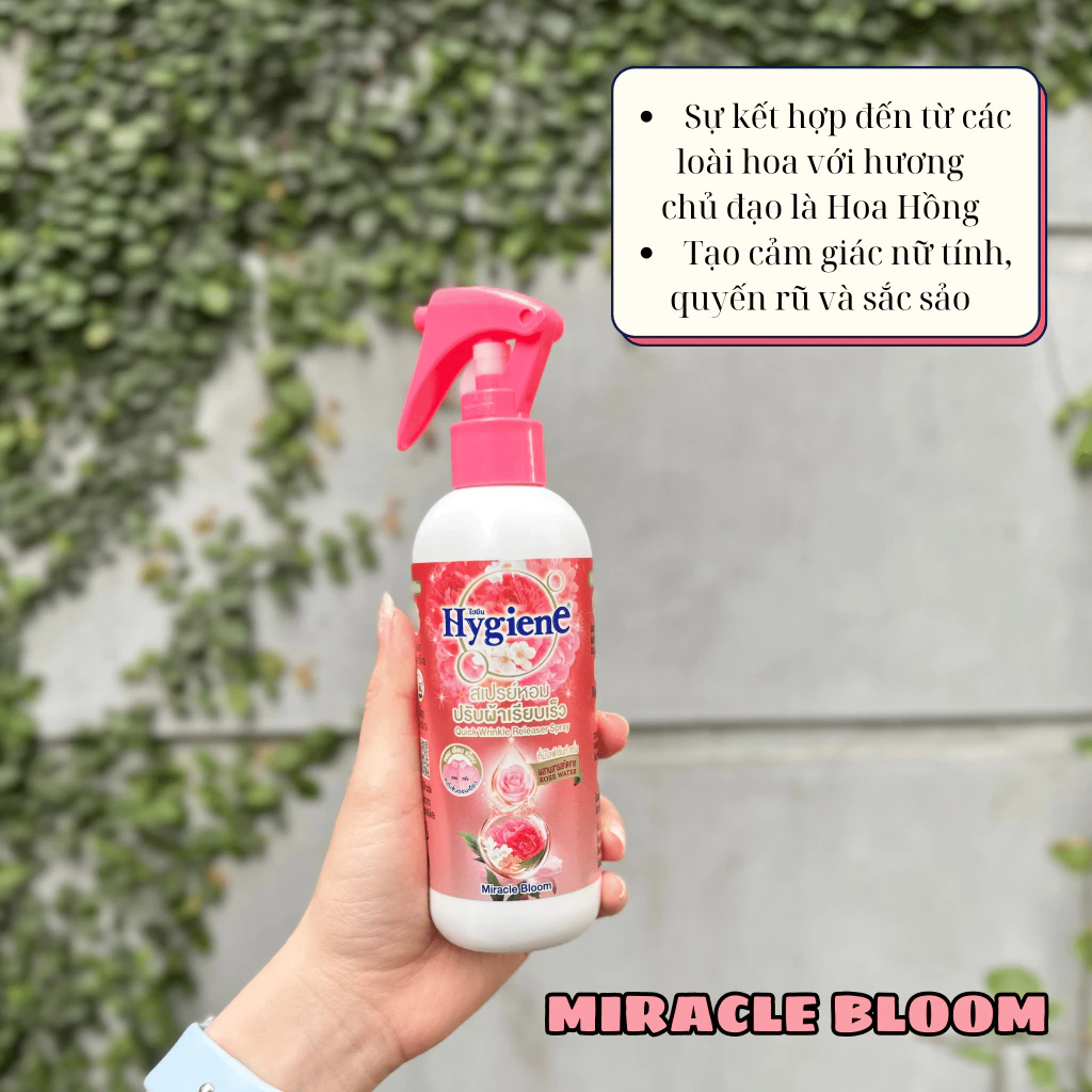 Xịt thơm làm phẳng quần áo Hygiene Rose Water Thái Lan 220ml - Khử mùi hôi giúp quần áo mềm mại, thơm mát