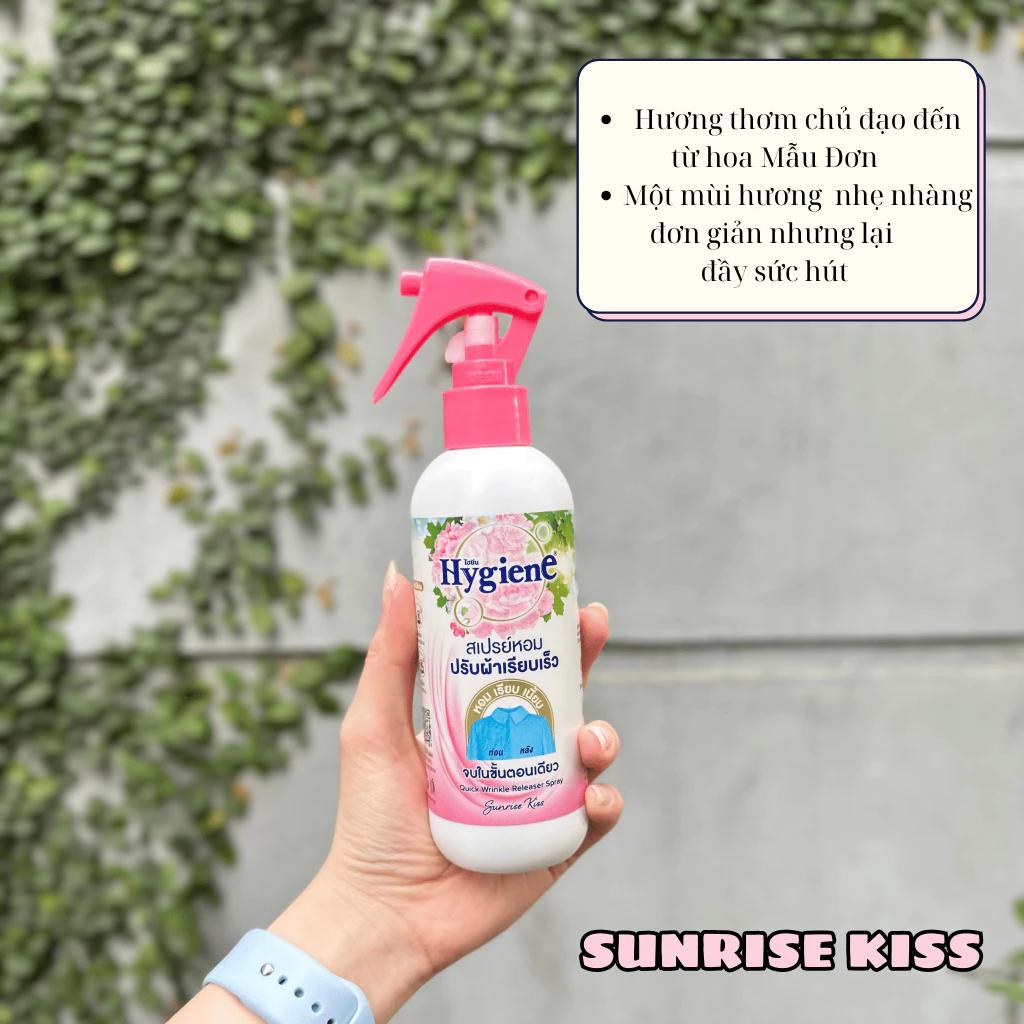 Xịt thơm làm phẳng quần áo Hygiene Rose Water Thái Lan 220ml - Khử mùi hôi giúp quần áo mềm mại, thơm mát