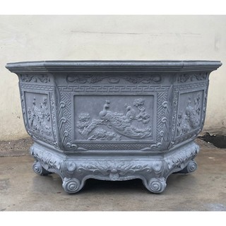 Khuôn đúc chậu lục giác 1m2 chân liền - Hoa văn chim công phu thê, ngư ông câu cá, sen cá, chất liệu nhựa abs