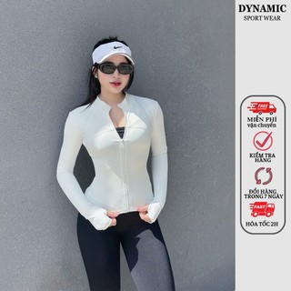 Áo khoác thể thao nữ, có khóa kéo phía trước, tay áo có lỗ xỏ ngón, size S,M,L, dệt kim từ sợi nhân tạo AK-ACTIVE