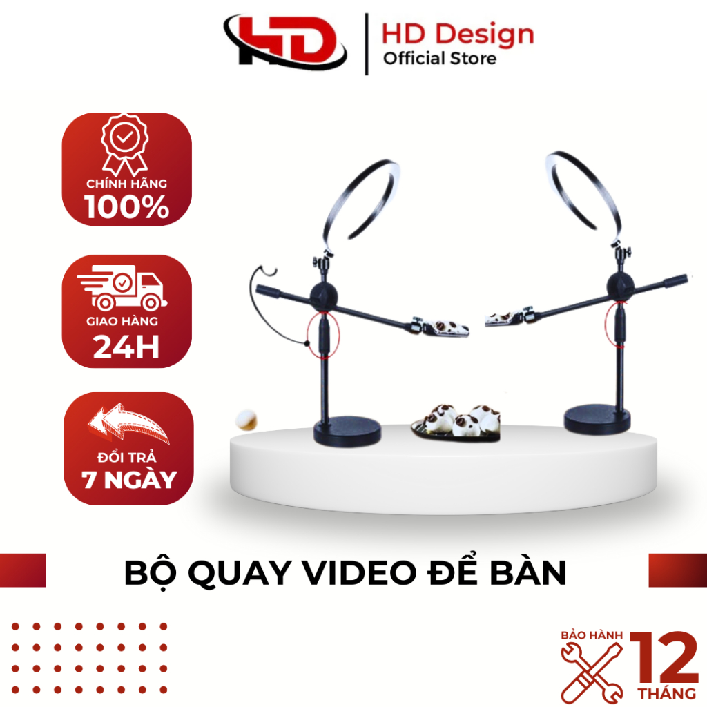 Bộ Quay Video Để Bàn Topshop D36 - 2 Kẹp Điện Thoại - Nhỏ Gọn - Chắc Chắn - Kèm Đèn Livetream - Chính Hãng HD DESIGN