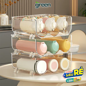 Khay để bình nước trong suốt Greenhome chất liệu nhưa PET, Khay đựng lon nước tủ lạnh tiện dụng