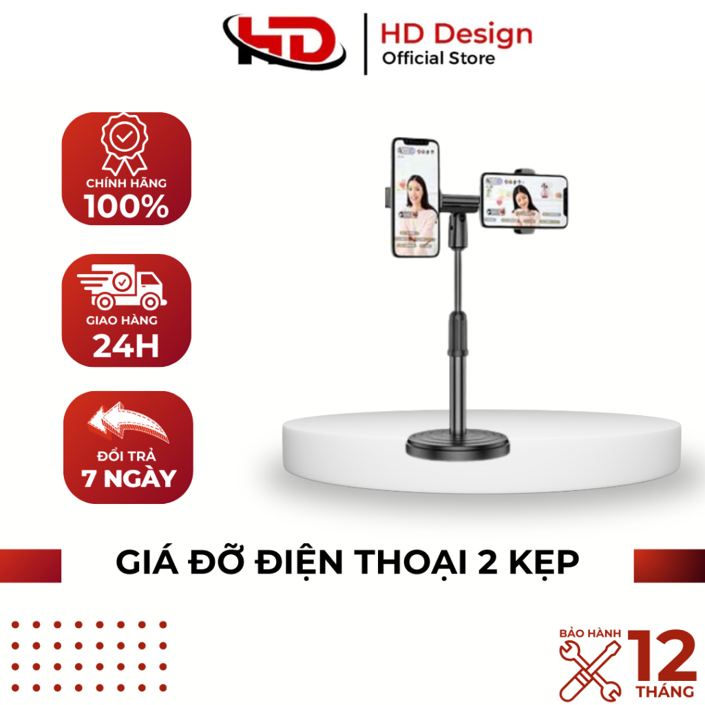 Giá Đỡ Điện Thoại 2 Kẹp Cao Cấp -  Tiện Lợi - Điều Chỉnh Độ Cao - Chính hãng HD Design