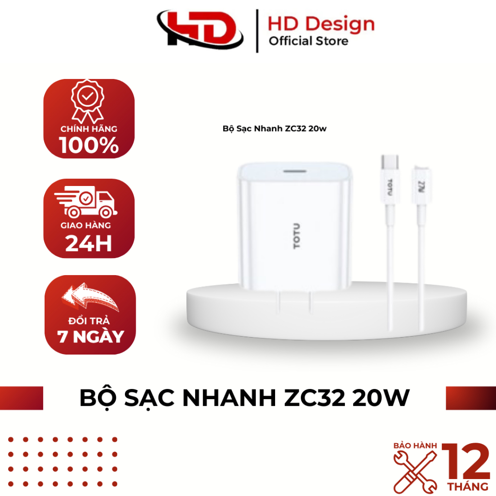 Bộ Sạc Nhanh ZC32 20w- Sạc Nhanh - Không Nóng Máy - Chính Hãng HD Design