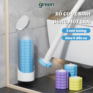 Bộ Cọ Vệ Sinh Toilet Dùng Một Lần Gắn Tường GreenHome, Cọ Bồn Cầu Xoay 360 Độ Kèm 6 Đầu Cọ Thay Thế