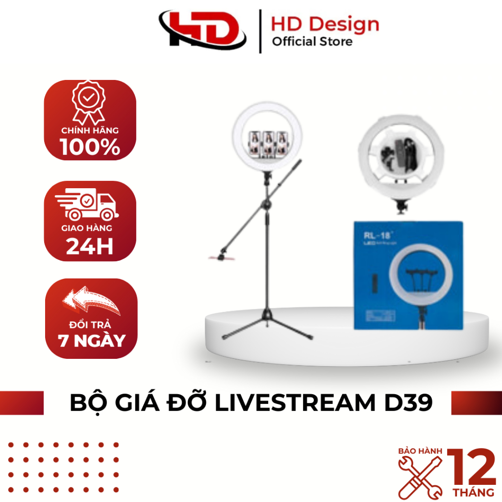 Bộ Giá Đỡ LiveStream D39 Kèm Đèn - Chắc Chắn - Xoay Linh Hoạt - Chính Hãng HD Design