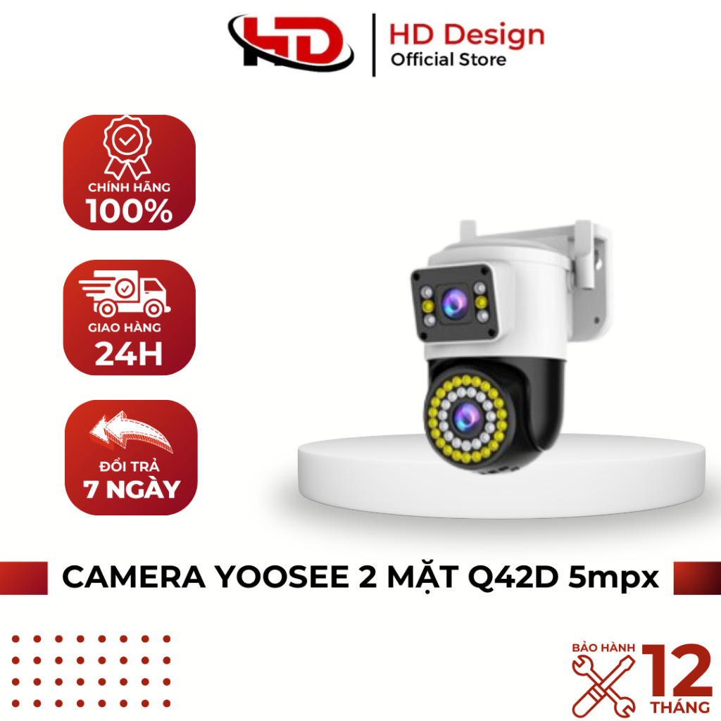 Camera Yoosee 2 Mắt Q42D 5mpx Siêu Nét - Đàm Thoại 2 Chiều, Ban Đêm Có Màu