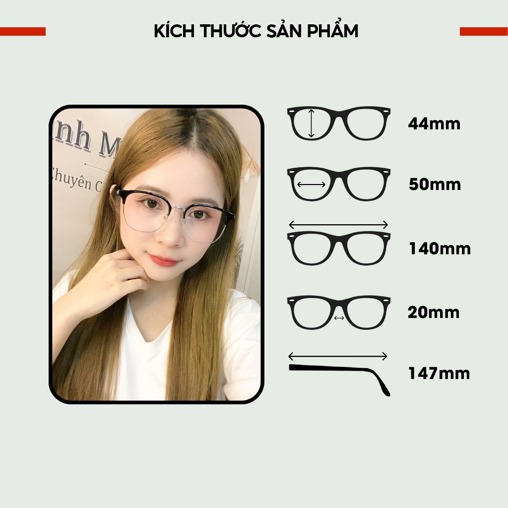 Ảnh Gọng kính cận nam nữ LANI kim loại nửa viền thời trang 23043 lắp mắt cận có độ theo yêu cầu 1