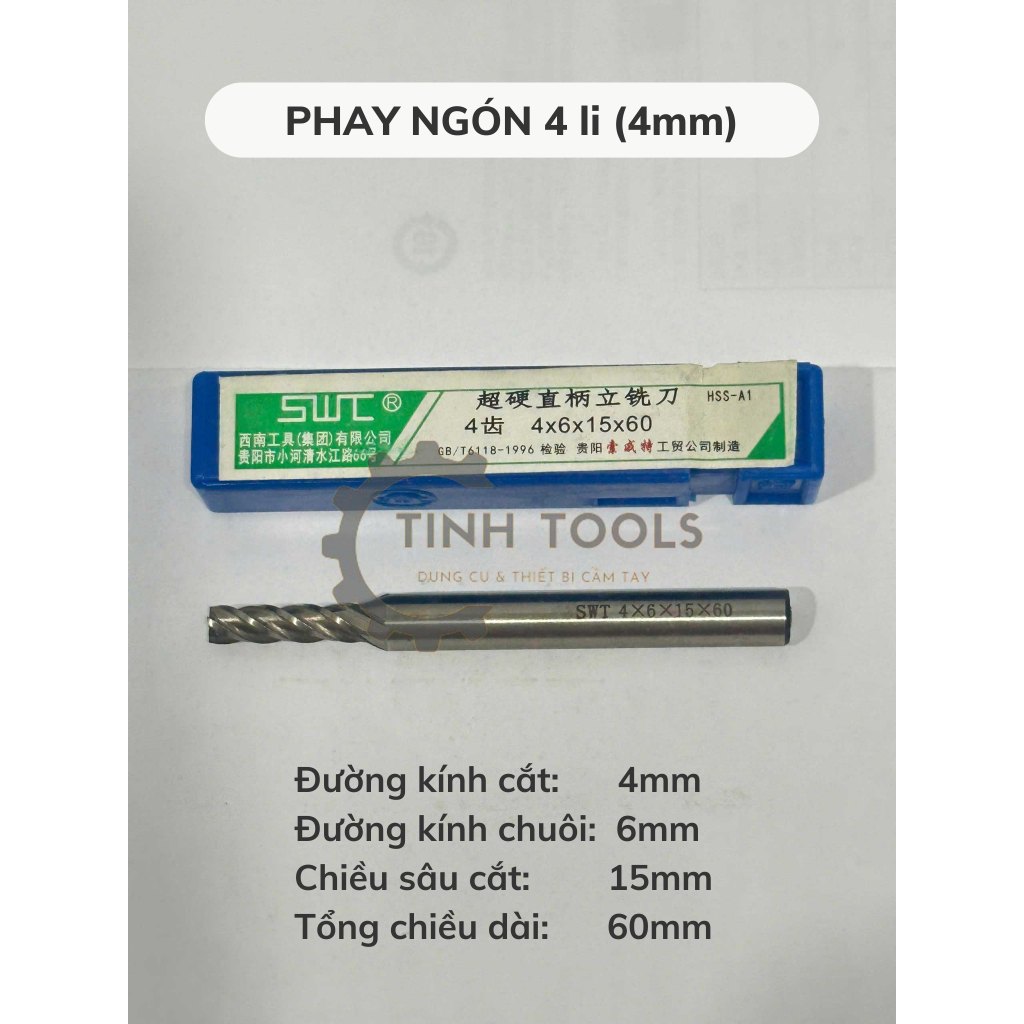 Mũi phay ngón SWT chuyên phay nhôm | Dao phay ngón thép gió HSS 4 lưỡi đủ size từ 4mm đến 12mm