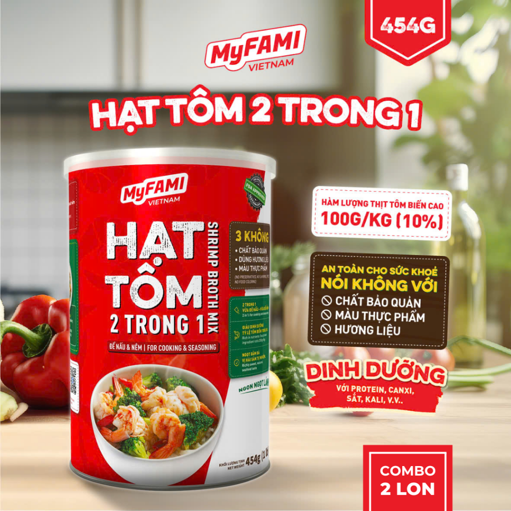 [Tặng 2 gói]Combo 2 lon Gia Vị Hạt Tôm 454G MyFAMI, không chất bảo quản - màu thực phẩm - hương liệu