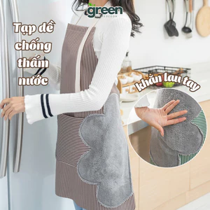 Tạp dề chống thấm nước Greenhome, thấm dầu có túi lớn đựng đồ và khăn lau tay thời trang Hàn Quốc