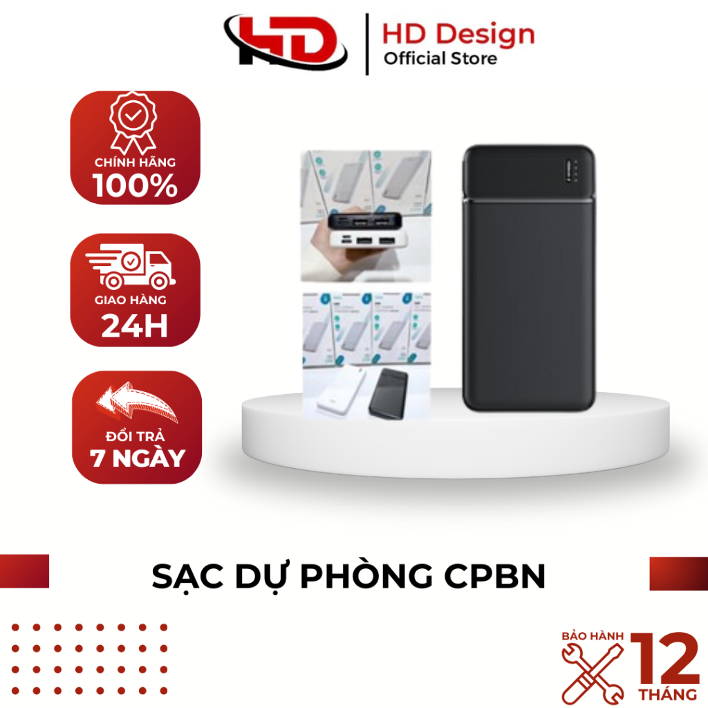 Sạc Dự Phòng CPBN 046 10000MAH - Sạc Nhanh 24W - Sạc 2 Máy - Chính Hãng HD Design