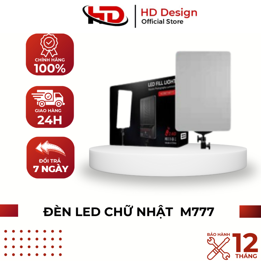 Đèn LED Chữ Nhật M777 - Chụp Ảnh Livestream  - Kích Thước 28x40cm ( 19inch ) - Chính Hãng HD Design