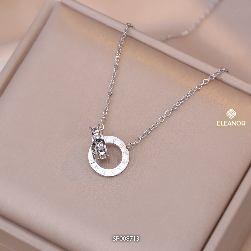 Ảnh Dây chuyền nữ titan Eleanor Accessories vòng tròn đôi khắc số la mã phụ kiện trang sức vòng cổ 8713 1