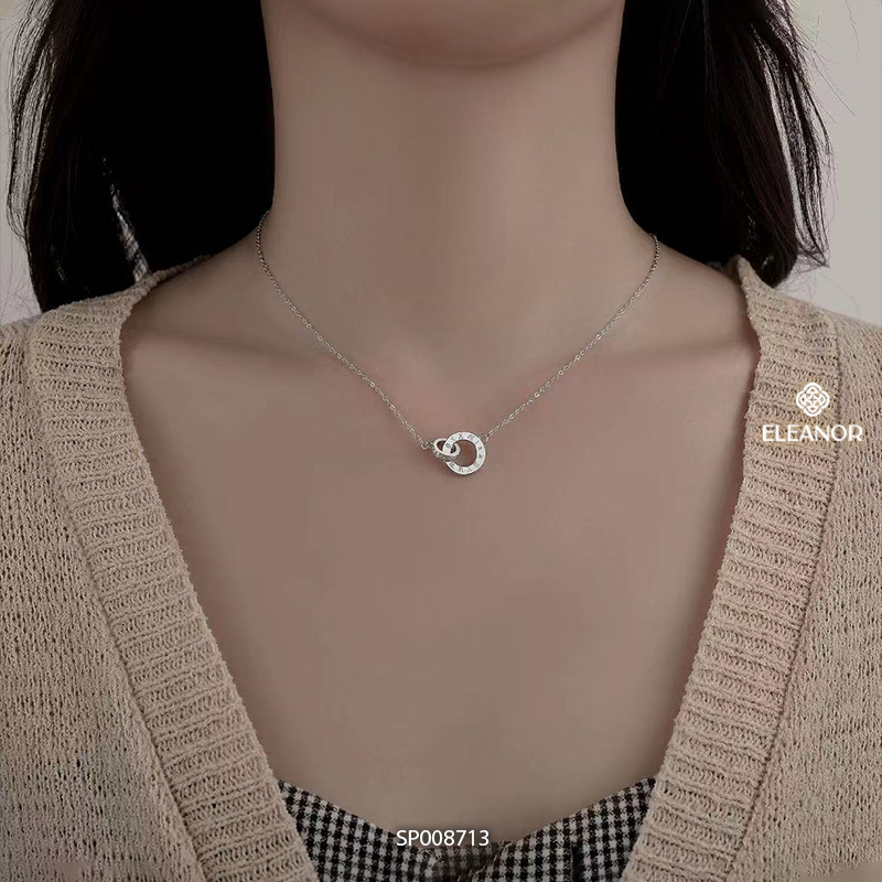 Ảnh Dây chuyền nữ titan Eleanor Accessories vòng tròn đôi khắc số la mã phụ kiện trang sức vòng cổ 8713 2