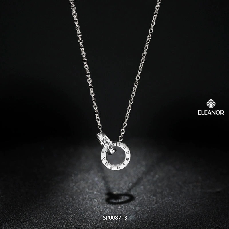 Ảnh Dây chuyền nữ titan Eleanor Accessories vòng tròn đôi khắc số la mã phụ kiện trang sức vòng cổ 8713 3