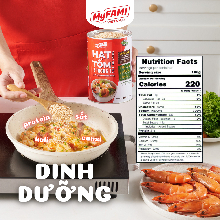 [Tặng 2 gói]Combo 2 lon Gia Vị Hạt Tôm 454G MyFAMI, không chất bảo quản - màu thực phẩm - hương liệu