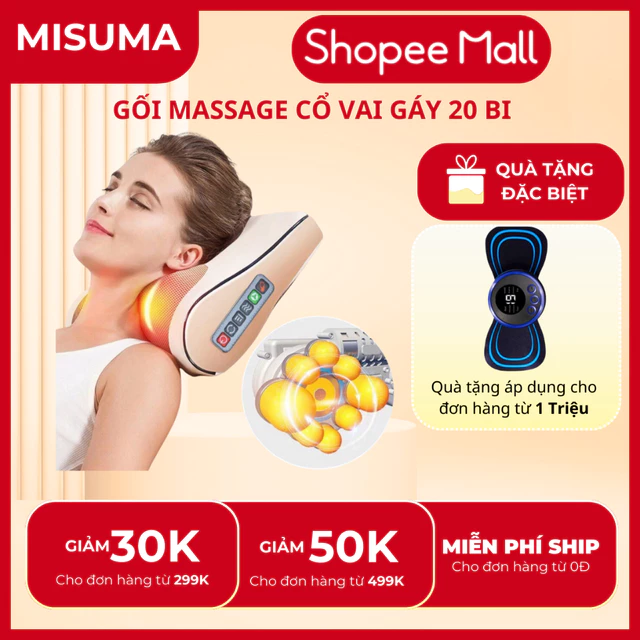 Gối Massage MISUMA 20 BI, Máy Massage Hồng Ngoại 20 Bi hồng ngoại Cao Cấp giảm đau lưng cột sống