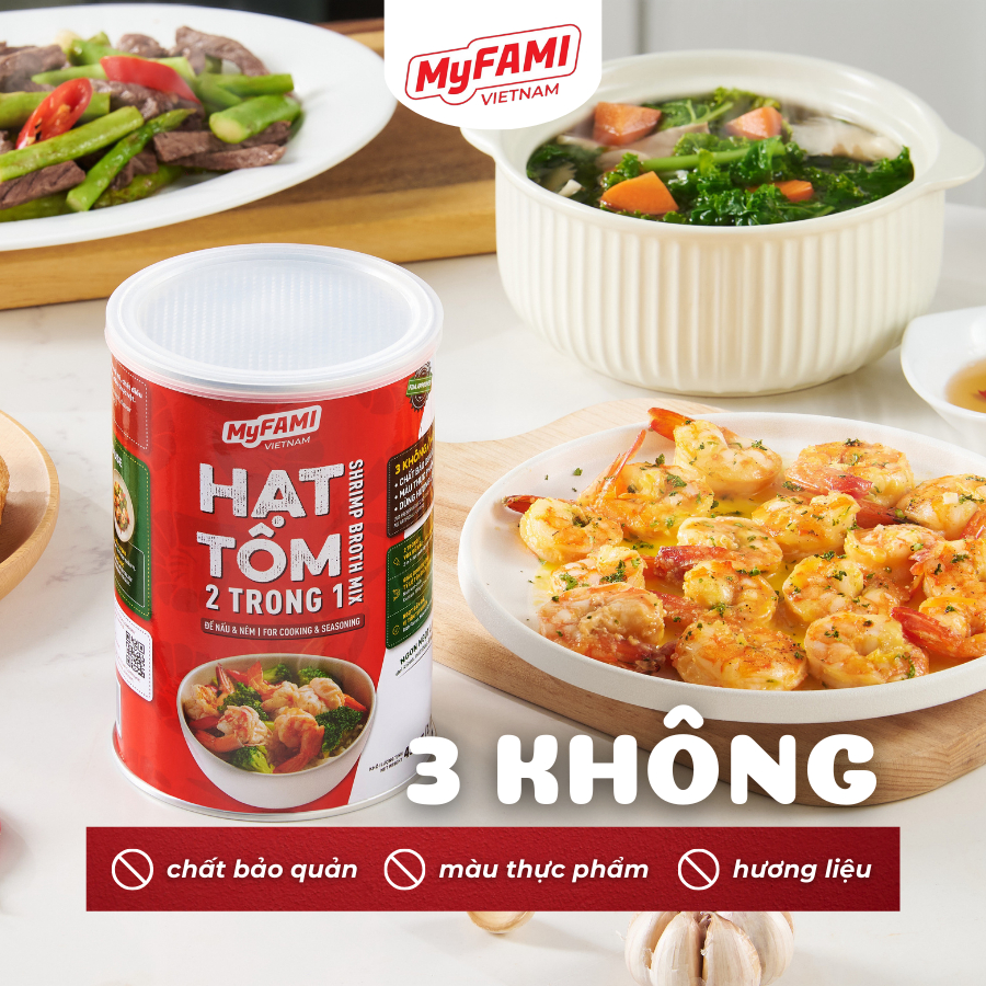 [Tặng 1 gói] Gia Vị Hạt Tôm 2 trong 1 MyFAMI, không chất bảo quản màu thực phẩm hương liệu Lon 454G