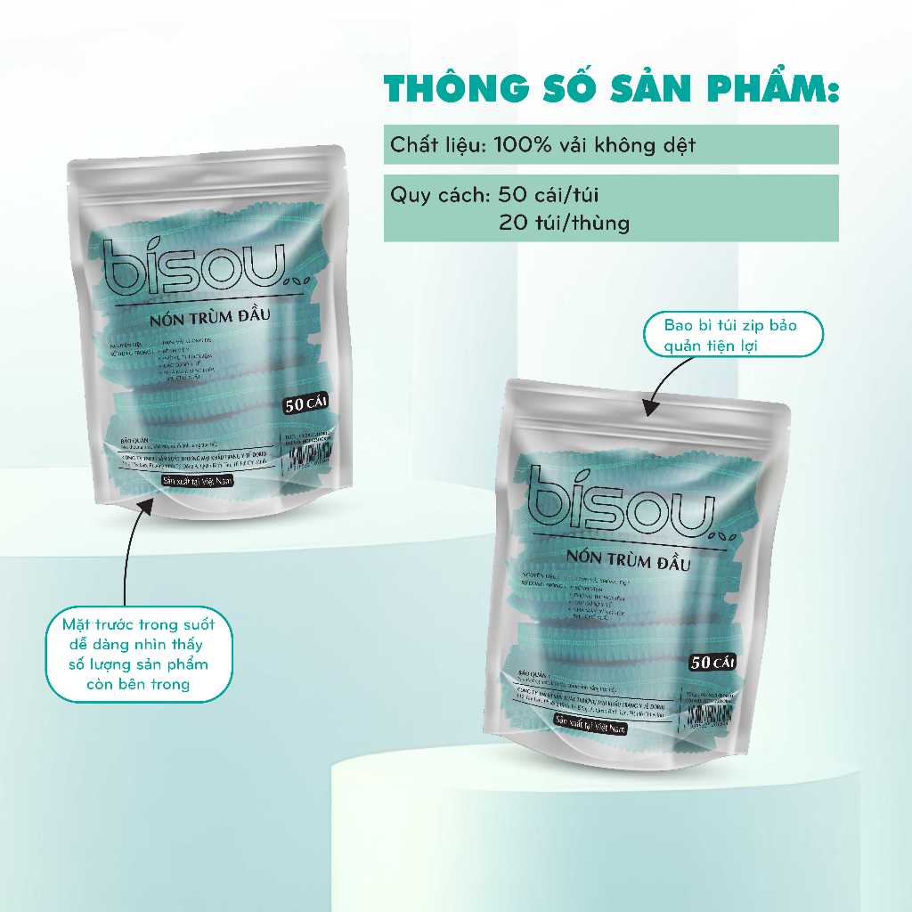 Combo 3 túi 150 cái mũ trùm đầu y tế  hiệu BISOU