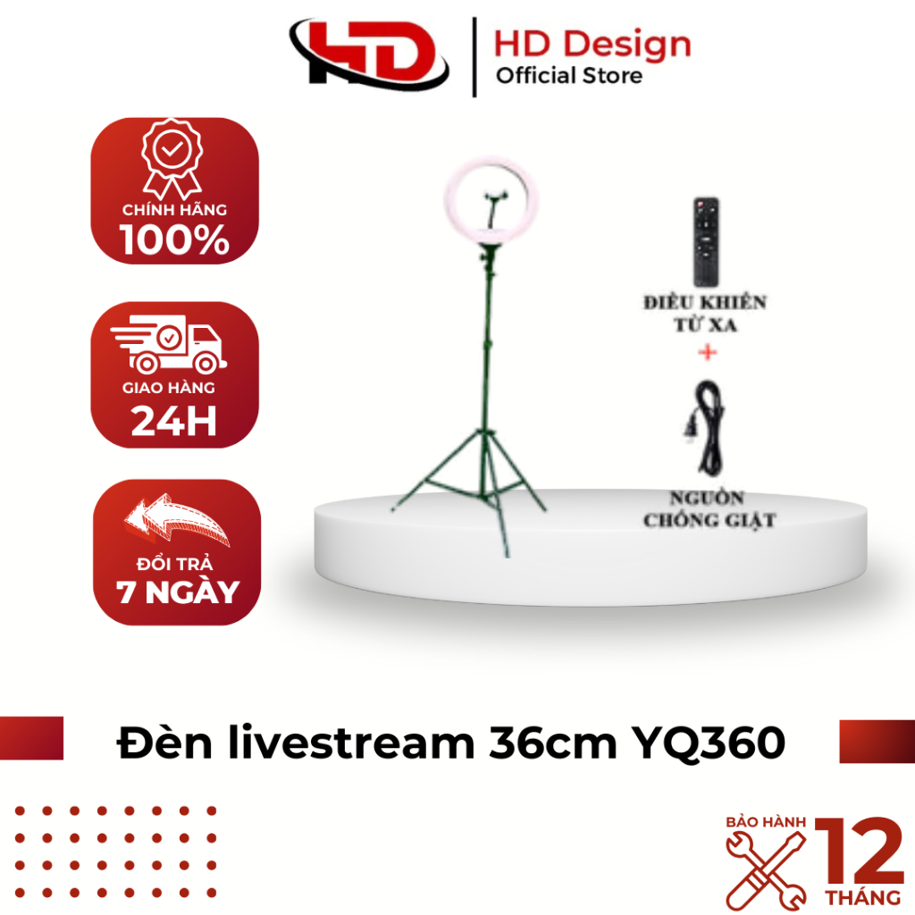 Đèn livestream 36cm YQ360 và chân 2m1 hỗ trợ chụp ảnh, bán hàng, make up có điều khiển từ xa- Chính Hãng HD DESIGN