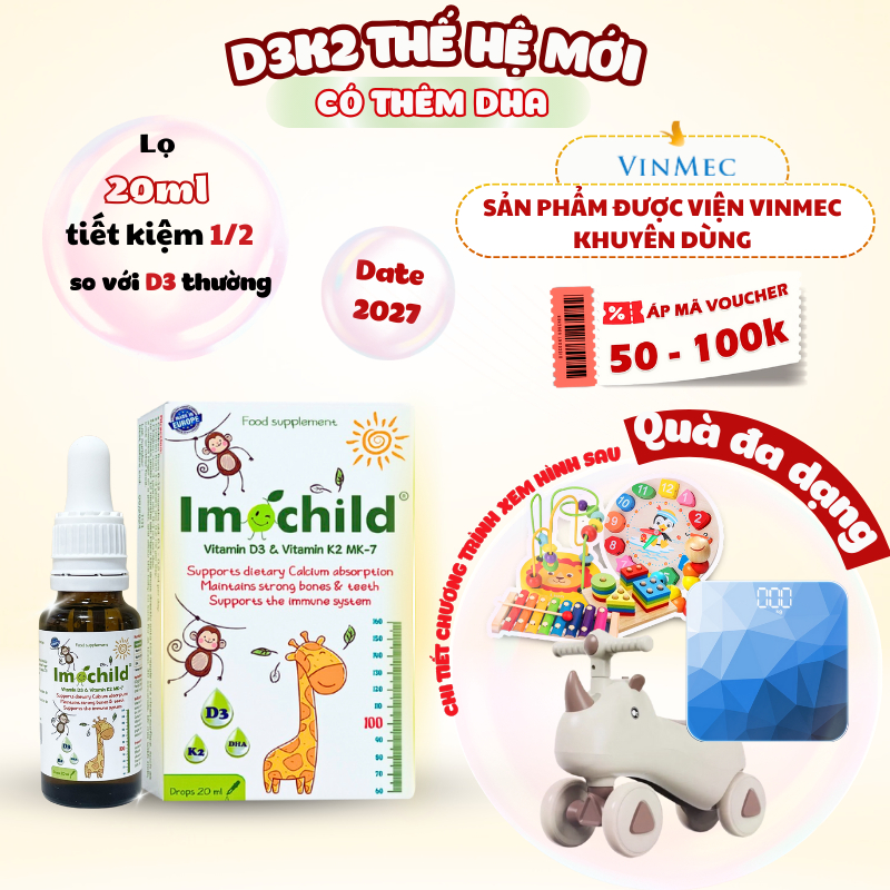 D3 K2 Thế Hệ Mới, Vitamin D3K2 imochild Hỗ Trợ Phát Triển Chiều Cao Cho ...