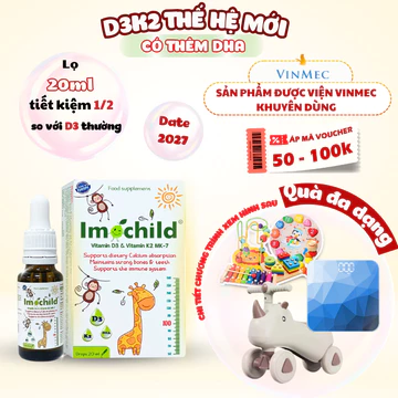 D3 K2 Thế Hệ Mới, Vitamin D3K2 imochild Hỗ Trợ Phát Triển Chiều Cao Cho Bé - D3 K2 IMOCHILD Lọ 20ml