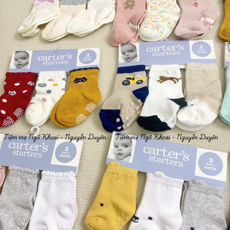 [MD162] Size 3/12M Set 3 đôi tất xuất xịn cho bé sơ sinh có đế chống trượt