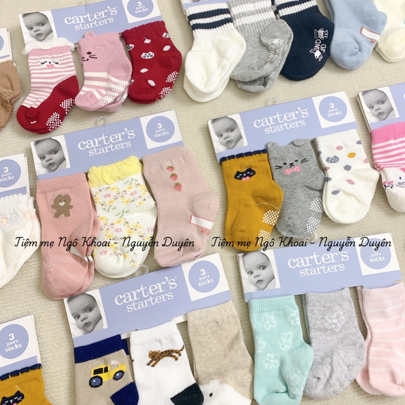 [MD162] Size 3/12M Set 3 đôi tất xuất xịn cho bé sơ sinh có đế chống trượt