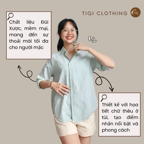 Áo Sơ Mi Kẻ Sọc Vừa Trẻ Trung 1 Túi Thêu, Sơ Mi Chất Đũi Xược Mềm Mại, Thấm Hút Mồ Hôi Freesize TiQi Clothing