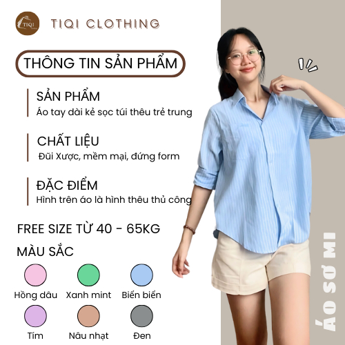 Áo Sơ Mi Kẻ Sọc Vừa Trẻ Trung 1 Túi Thêu, Sơ Mi Chất Đũi Xược Mềm Mại, Thấm Hút Mồ Hôi Freesize TiQi Clothing