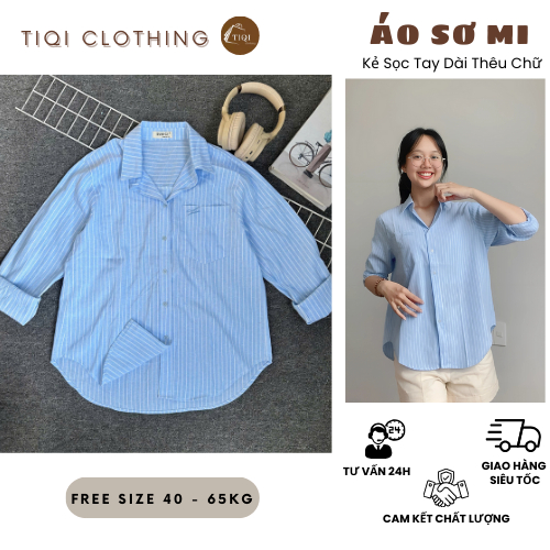 Áo Sơ Mi Kẻ Sọc Vừa Trẻ Trung 1 Túi Thêu, Sơ Mi Chất Đũi Xược Mềm Mại, Thấm Hút Mồ Hôi Freesize TiQi Clothing