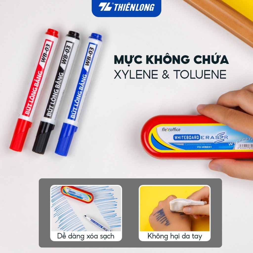 Combo 10 Bút lông viết bảng trắng Thieen Loong WB-03 - Bút dạ viết bảng xoá được, đầu bút viết êm trơn