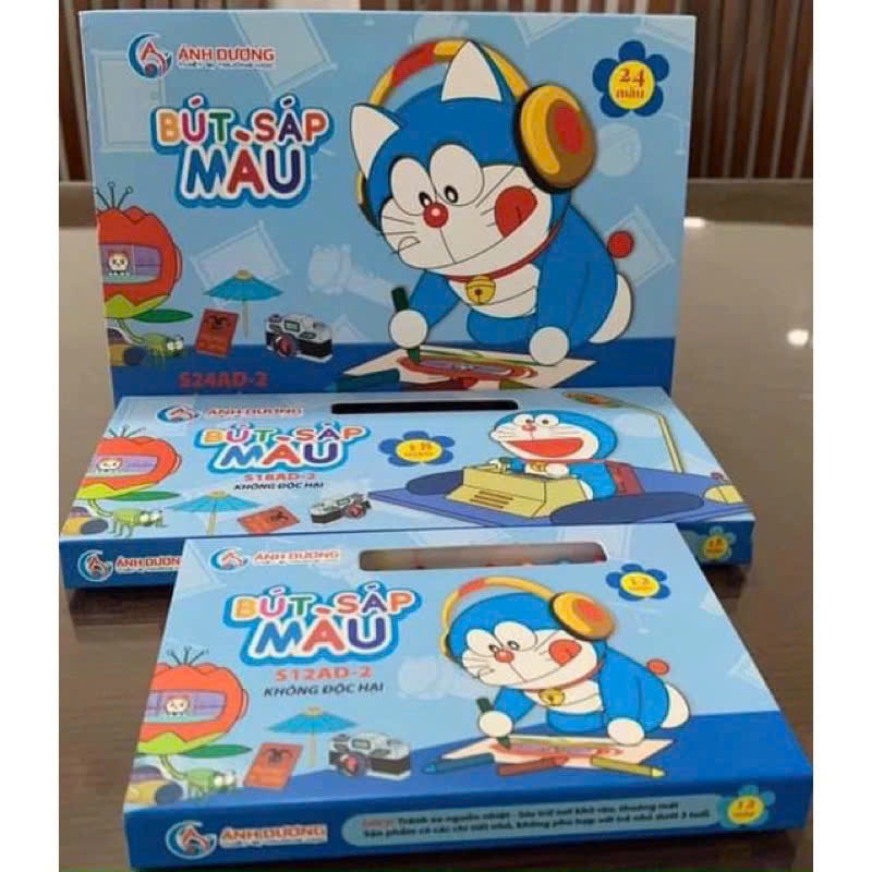 Bút Sáp Màu - Doraemon - Ánh Dương 12/18/24 màu - Màu Tươi Sáng, Không Độc Hại